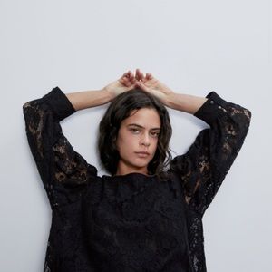 NWT Zara Semi Sheer Bohemian Black Lace Top size L